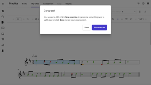 With Sight Reading Studio in MakeMusic Cloud, students can go through an exercise and then evaluate their performance afterward with Practice Assessment so they can stay focused on one task at a time.